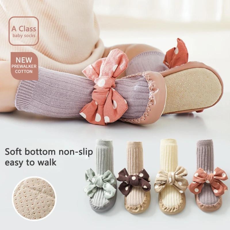 Baby Girl Floor Socks Non-slip Big Bow Knot Indoor Boys Girls Infant Shoes Socks First Walker Slipper Childrens Sock